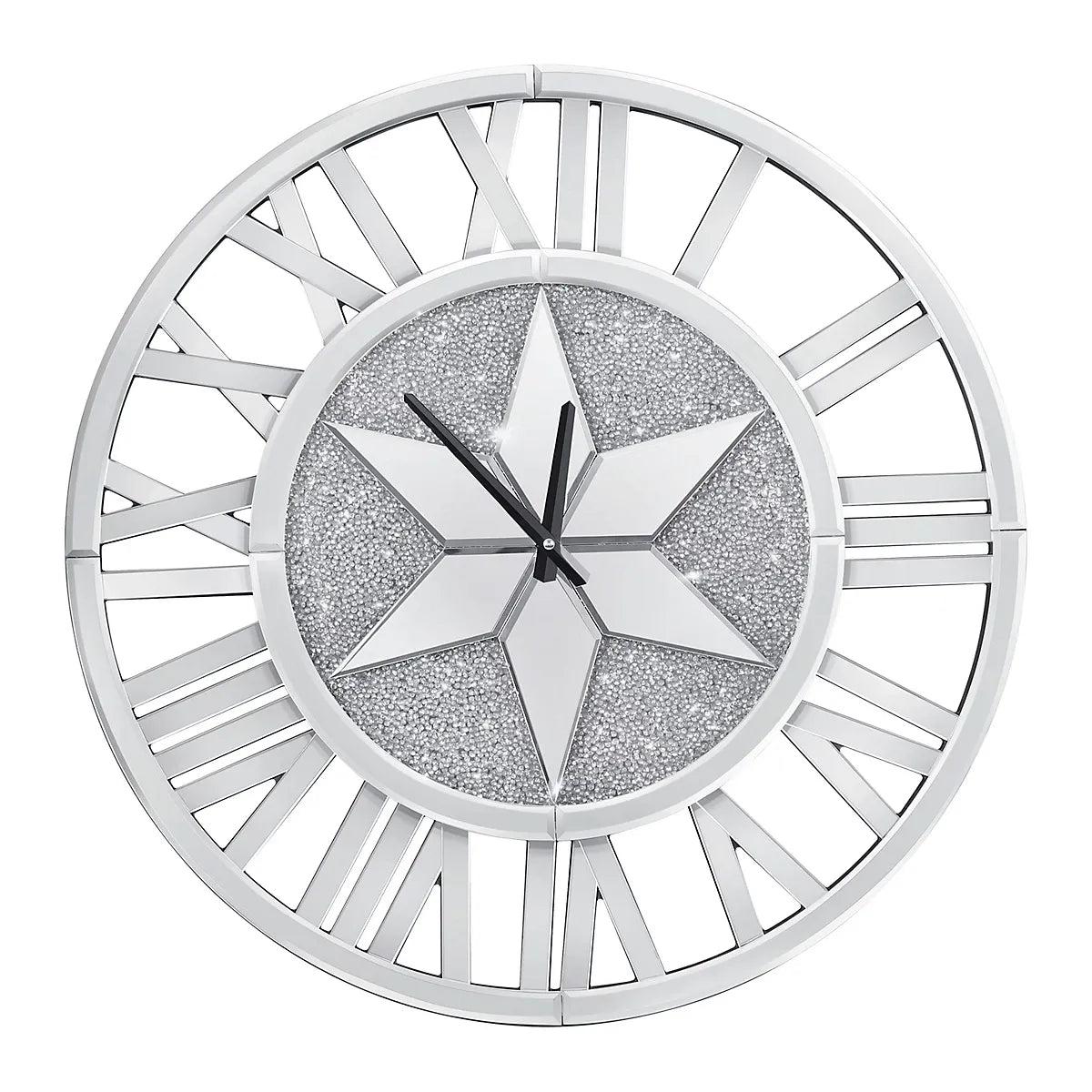 Artloge Crystal Mirror Wall Clock Silver RomanNumerals Home-Furniture Kingdom